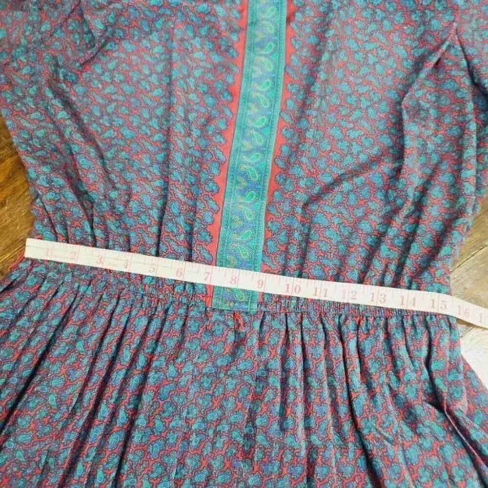 Vintage 90s Colorful Paisley Pleated Skirt Shirt Waist dress - Picture 10 of 16